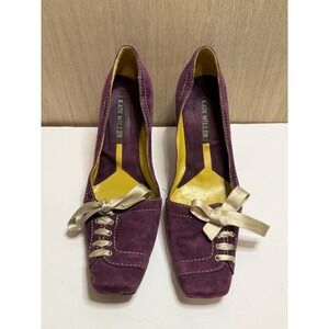 Kate Miller Maroon Leather Square Toe Bow Heel Size EU 38 US 7.5/8 Made in Italy